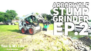 Bobcat S570 with Arbor Wolf Stump Grinder attachment in Action