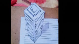 How to draw 3d Skyscraper - Drawing 3d Skyscraper on paper - Drawing big Building Illusion