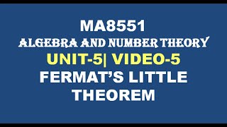 FERMAT'S LITTLE THEOREM IN TAMIL| MA8551| ALGEBRA AND NUMBER THEORY| UNIT-5| VIDEO-5|