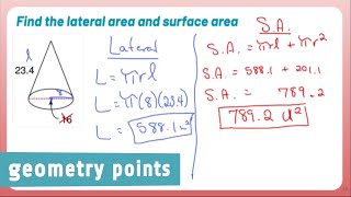 Geometry Points: Surface Area and Lateral Area of a Cone