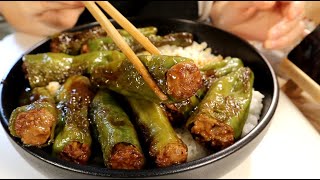 第一次做下饭菜中的扛把子青椒酿肉，味道太惊艳了·日常治愈美食vlog 01