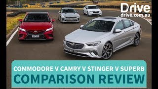 Comparison Test: 2018 Commodore v Camry v Stinger v Superb  | Drive.com.au