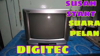 Servis tv digitec susah start dan suaranya pelan.