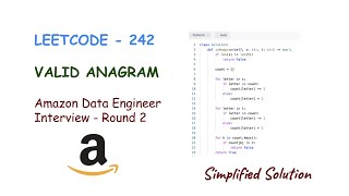 Leetcode 242 | Valid Anagram | Data Engineer Interview Problem | Python Solution