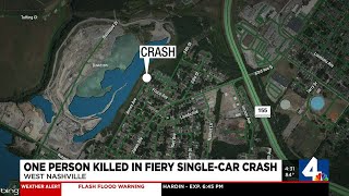 One person killed in fiery single-car crash in West Nashville