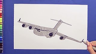 How to draw a C-17 military transport plane