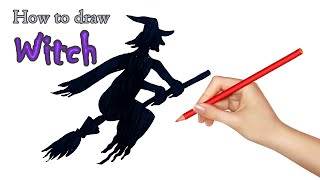 How to draw witch for Halloween.  วาดรูปแม่มดวันฮาโลวีน วาดแม่มดขี่ไม้กวาด