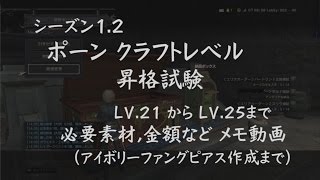 DDON攻略 | ポーン クラフトレベル昇格試験 必要素材・金額・時間まとめ (21から25) アイボリーファングピアスのクラフトまで