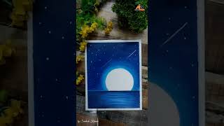 Oil Pastel Drawing | Easy Moonlight Scenery Drawing with Oil Pastel #shorts