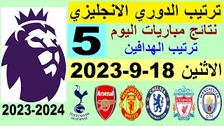 ترتيب الدوري الانجليزي وترتيب الهدافين الجولة 5 اليوم الاثنين 18-9-2023 - نتائج مباريات اليوم