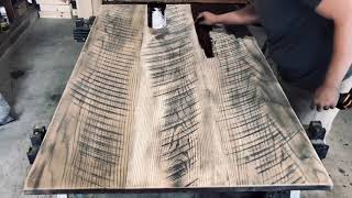 Rough cut oak table top sanding and stain