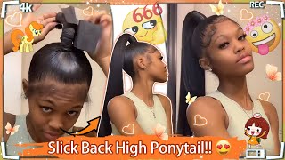 High Genie Ponytail Slayer!🎀Slick Back Natural Hair With Hair Weave Ft. #ULAHAIR