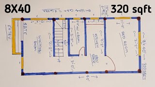 8x40 house design ll 320 sqft makan ka naksha ll 8*40 ghar ka drawing