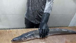 Fastest Cutting Skills | Big Barracuda Fish Cutting By Expert Knife