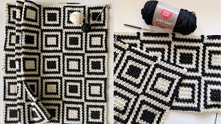 Crochet Griddle Stitch Inverse Squares Throw