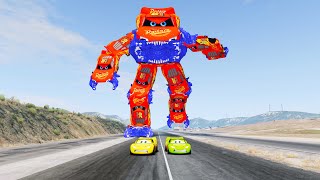 Epic Escape from MEGA GIANT Lightning McQueen Mutant Eater VS Lightning McQueen | BeamNG.Drive