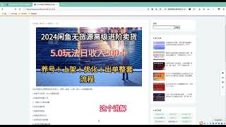 2024闲鱼无货源高级进阶卖货5.0，养号＋选品＋上架＋优化＋出单整套流程，零基础日入500+