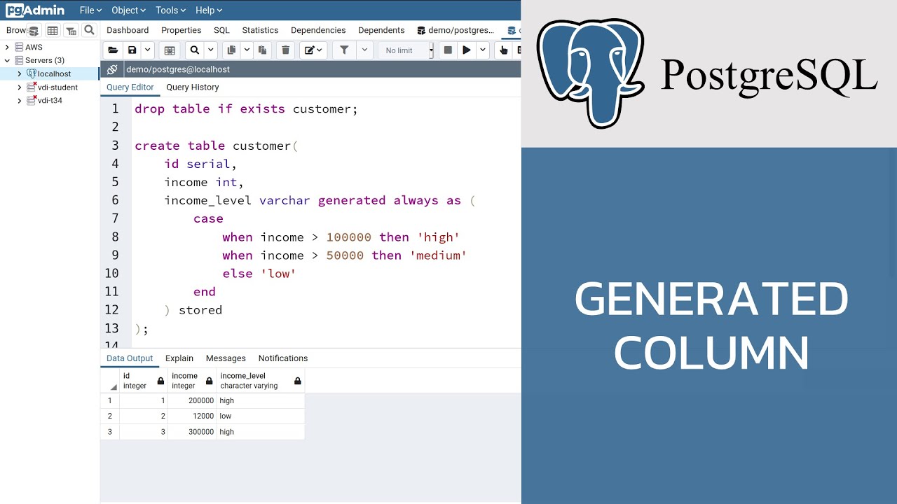 สอน Postgresql การสร าง Generated Columns สำหร บ Postgresql 12