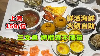 上海159/位鲜活海鲜火锅自助，三文鱼品质极好，还有铁板炸物不限量