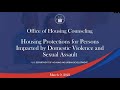 Housing Protections for Persons Impacted by Domestic Violence and Sexual Assault