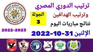ترتيب الدوري المصري وترتيب الهدافين ونتائج مباريات اليوم الإثنين 31-10-2022 من الجولة 3