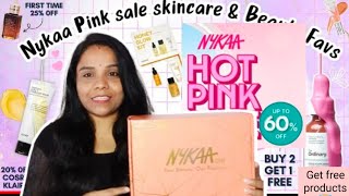 Huge Nykaa hot pink sale haul💕 got free products 😇 trying most viral skin care products #nykaahaul