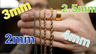 2mm, 3mm \u0026 4mm ROPE CHAINS | Gold Jewelry Sizing