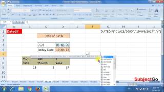 Datedif फार्मूला के द्वारा Date of Birth निकालना सीखें हिंदी में Excel Formula