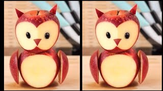 Apple Owl || Fruit Cutting Art || Fruit  Cutting Design ||Fruit Cutting Hacks ||Kitchen Owner Ko