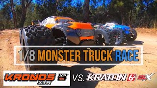 KRATON V5 vs KRONOS XTR | Arrma vs Team Corally | best 1/8 monster truck race | rc car | @IDORC