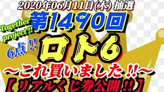 第1490回 ロト6～これ買いました!!～【リアルくじ券公開!!】～(2020年06月11日(木)抽選)～Together project！！～“6点”買いました～!!