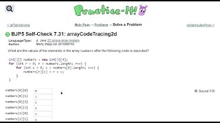 Java Practice It | Self-Check 7.31: arrayCodeTracing2d | arrays, syntax, array basics