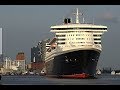 Queen Mary 2 | awesome ship horn of CUNARD cruise ship at Hamburg Port | 4K-Quality-Video