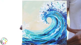 How to Paint in Acrylics | Easy Ocean Wave Painting Tutorial | 15-minute painting!