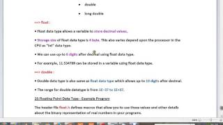 C PROGRAM FLOATING POINT DATA TYPES