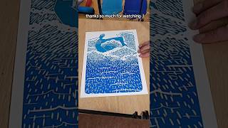 printing a lino-cut! #shorts #art #linocut #printmaking #waves #mermaid #surf