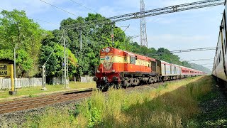 Furious WDM 3A🔥with newly LHB fied 10106 Sawantwadi road-Diva Exp crossing at Anjani!!#konkanrailway