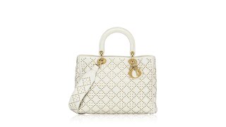 Christian Dior Supple Lambskin Cannage Studded Large Lady Dior White