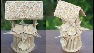 DIY Flower & Flower Vase Showpiece With Jute Rope Cardboard || Jute Flower Vase Showpiece Decoration