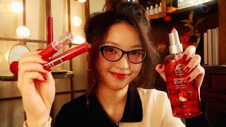 ASMR | Relaxing Autumn Pamper Before Falling Asleep 🍎🍂 (hair brush, nail polish, hand cream, makeup)