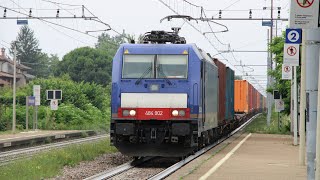 TRENI MERCI in TRANSITO a TUTTA VELOCITÀ nella STAZIONE di PONTECURONE