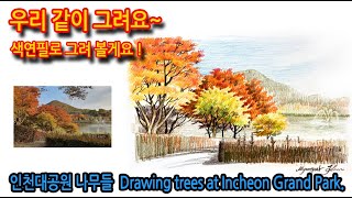 인천대공원 나무들 Drawing trees at Incheon Grand Park#색연필풍경화#나무그리기