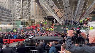 Union workers chant “USA” as President Trump visits their construction site  Unannounced brief hello