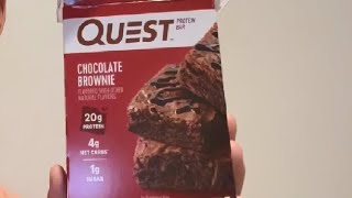 Quest chocolate brownie protein bar watch review for details