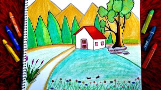 Easy scenery drawing step by step / How to draw landscape / easy drawing tutorial / Juthi Art's