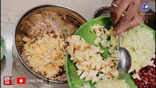 பச்சையாக வாழைத்தண்டு சாலட்(சஷ்டி விரதத்துக்கான)  Raw Banana stem fruit salad recipe