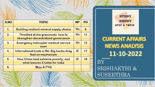 The Hindu News Analysis | October 11 | 2022 | Prelims & Mains Topics | UPSC in Tamil