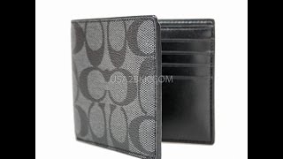 จำหน่ายกระเป๋า COACH DOUBLE BILLFOLD WALLET IN SIGNATURE (CHARCOAL/BLACK) F75083 by usa2bkk