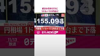 【速報】円安加速  約3か月半ぶりに1ドル＝155円台に  #shorts