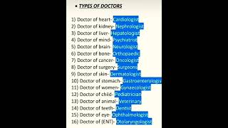 Types of Doctors #shorts #shortvideo #english #vocbulary